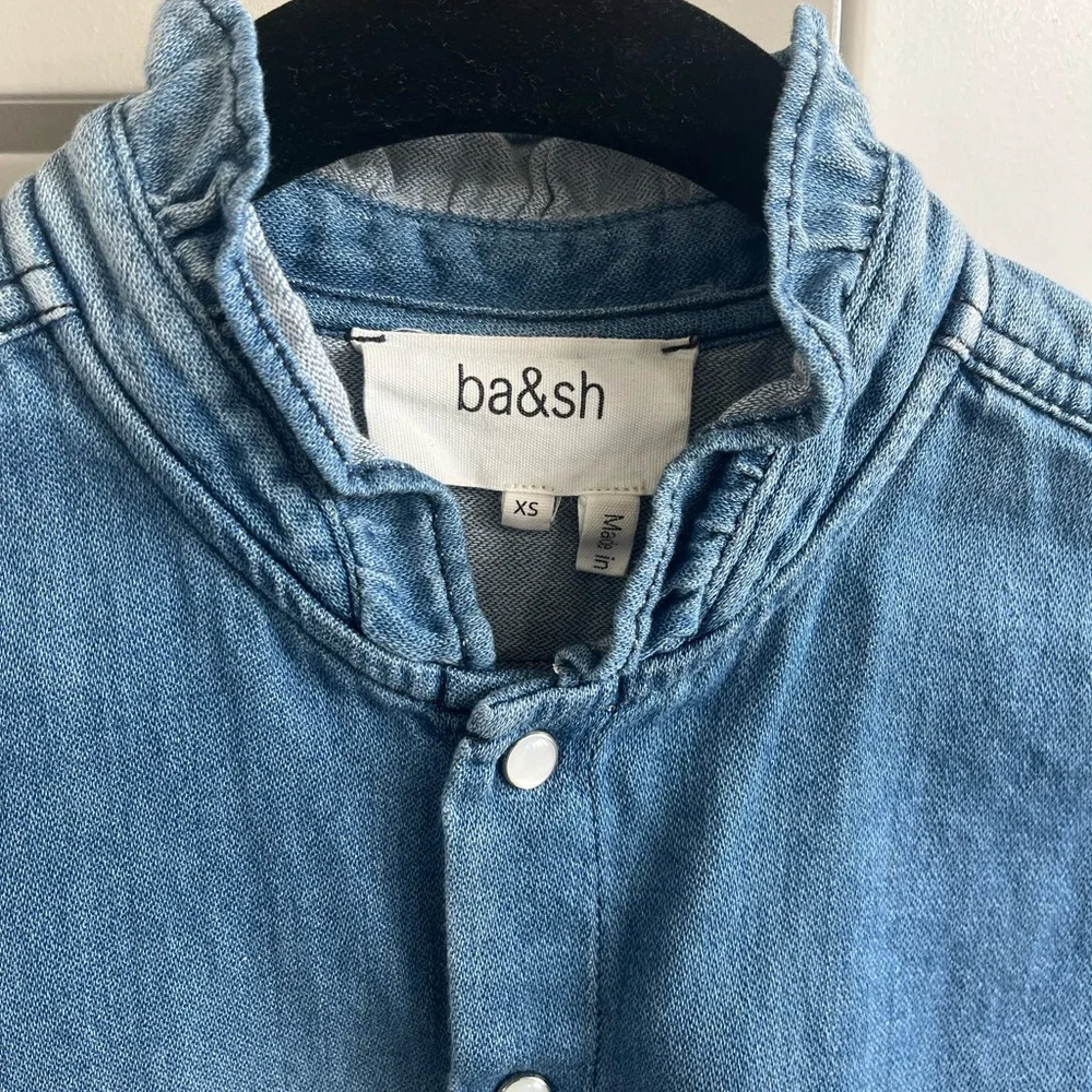 ba&sh Light Blue Ruffle Denim Top - Picture 5 of 9